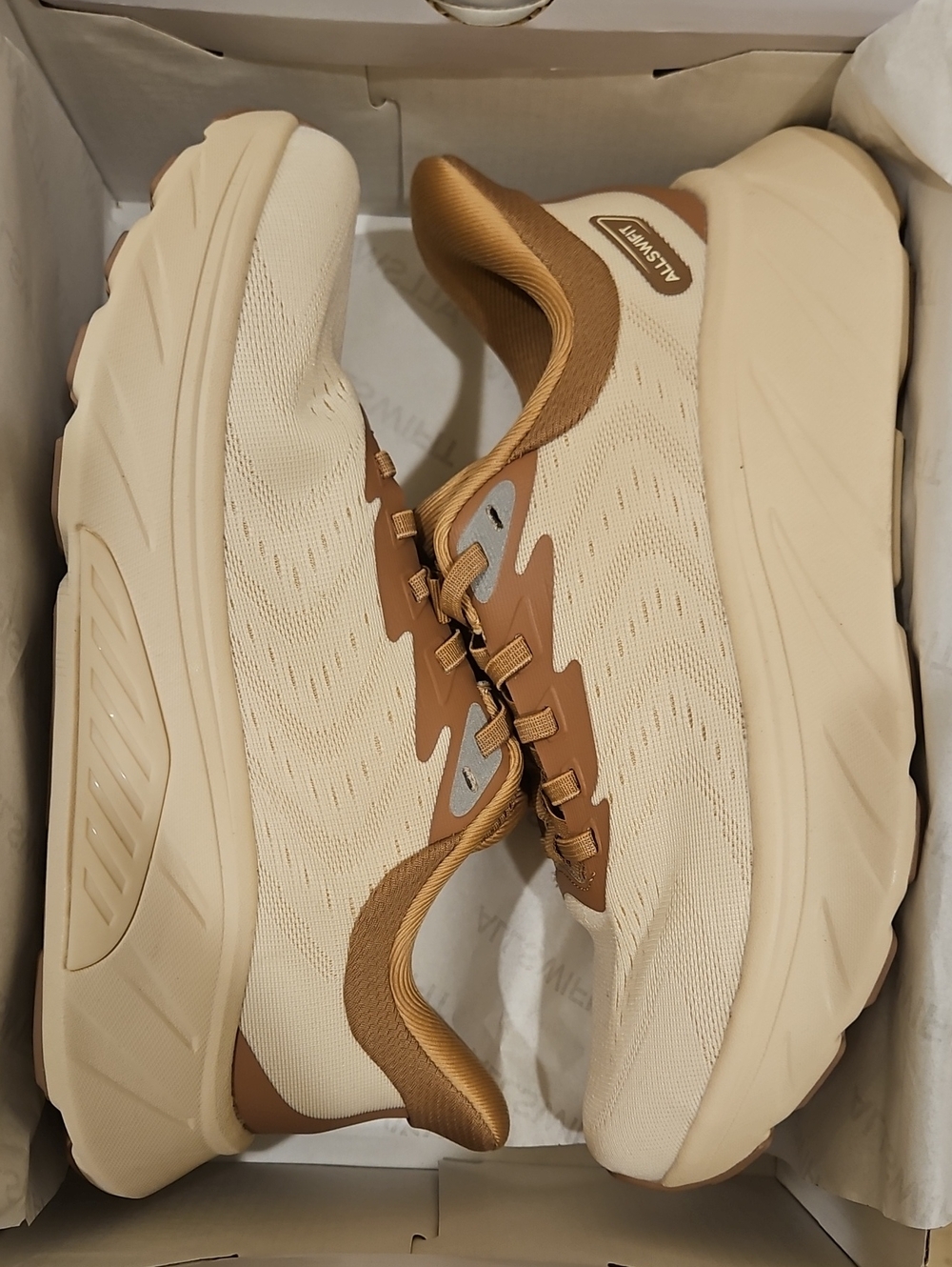 Women's Running Sneakers in Cream and Brown - Lightweight Comfort